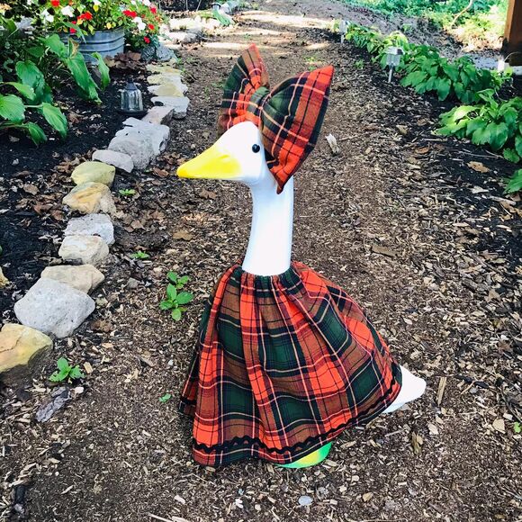 Unbranded Other - Porch Goose Dress & Bow Outfit For 18-23" Goose Handmade Fall Orange Black Plaid